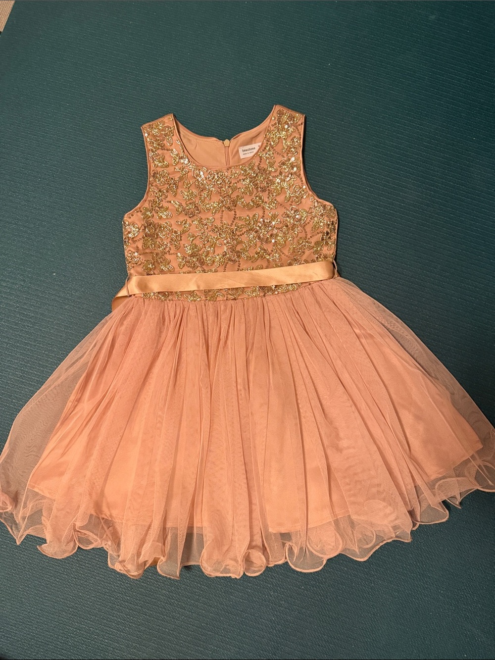 Girls Peach Sequin Tulle Party Dress 5T